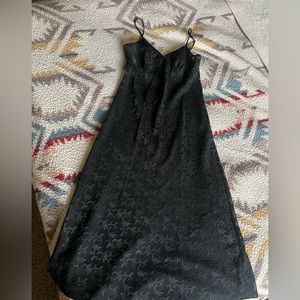 Halston Heritage Vintage black sheer lace slip dress strap v neck nightie maxi